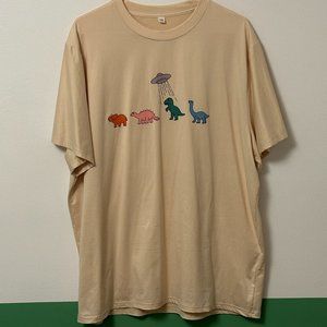 Dinosaur UFO T-Shirt, Size XL, 95% Polyester 5% spandex, Cream color
